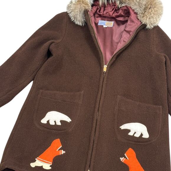 Vintage Inuvik Sewing Centre Wool Parka Canadian Arctic Fox Fur Coat - Picture 11 of 13